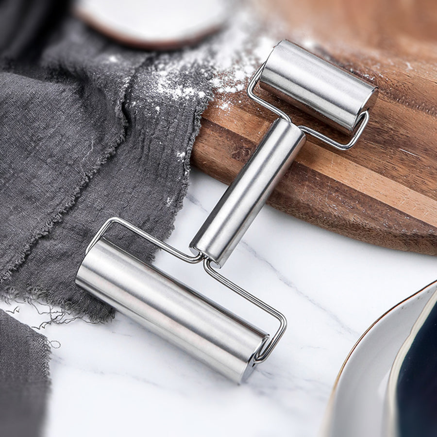 Dual-Size Stainless Steel Rolling Pin | 304 Non-Stick Dough Roller with Ergonomic T-Handle – Professional Baking & Dumpling Skin Tool for Home & Commercial Kitchens