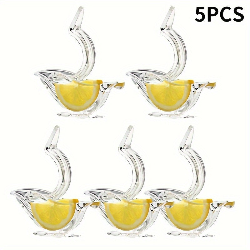 5pcs Elegant Bird-Shaped Acrylic Lemon Juicer - Transparent, Easy-to-Clean Manual Citrus Squeezer with Dishwasher Safe Design - Perfect for Fresh Lemonade & Healthier Drink Alternatives, Lemonade Stand Supplies