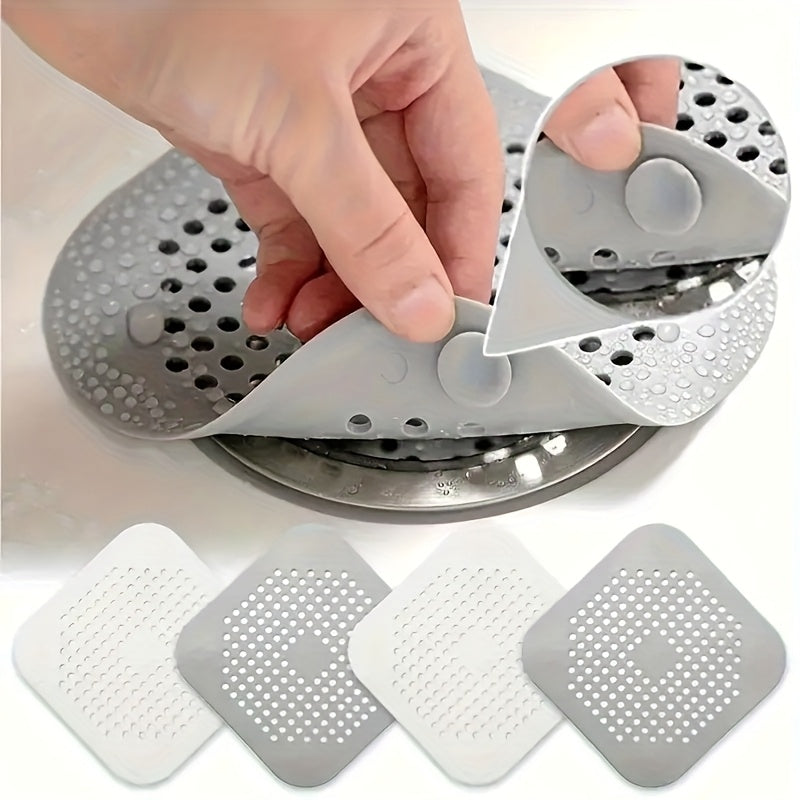 2pc Drain Catcher, Shower Silicone Hair Plug with Suction Cup Square Drain Cover, Easy to Install Set for Bathroom, Bathtub, Kitchen
