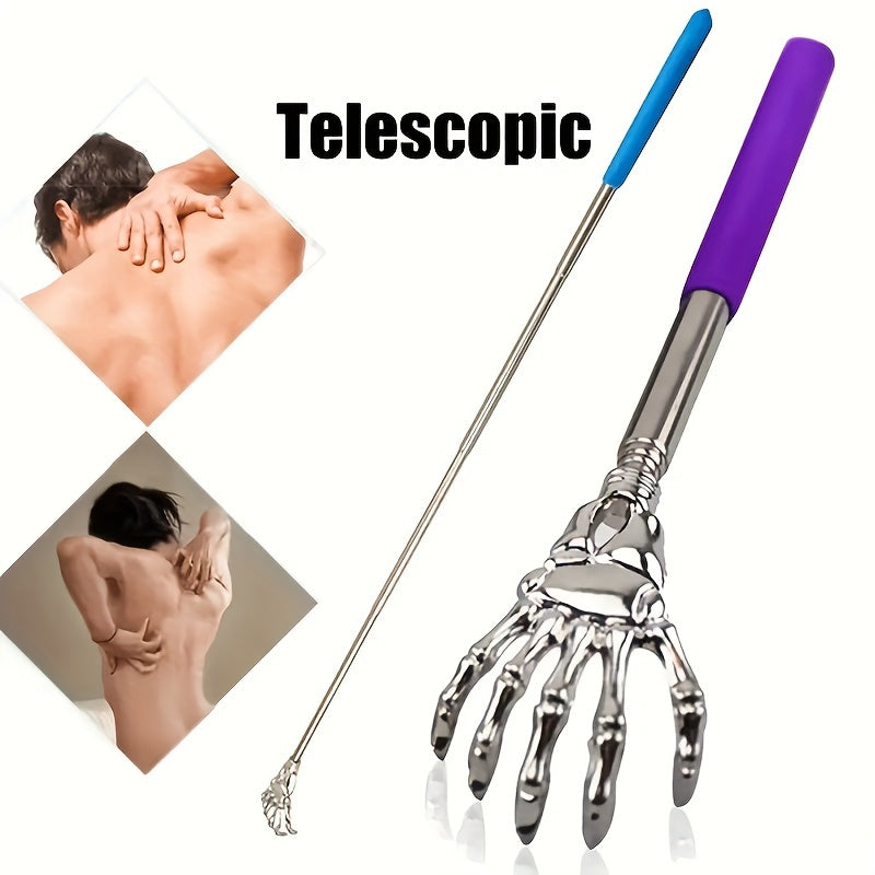 2pcs Retractable Stainless Steel Back Scraper, Portable Retractable Claw Metal Back Scraper, Hand Massager with Rubber Handle