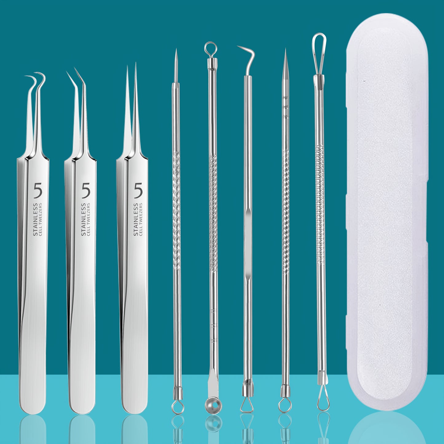 8pcs Blackhead & Acne Removal Tool Set - Stainless Steel Pimple Popper Kit for All Skin Types, Fragrance-Free, Beauty Tools, Acne Needle