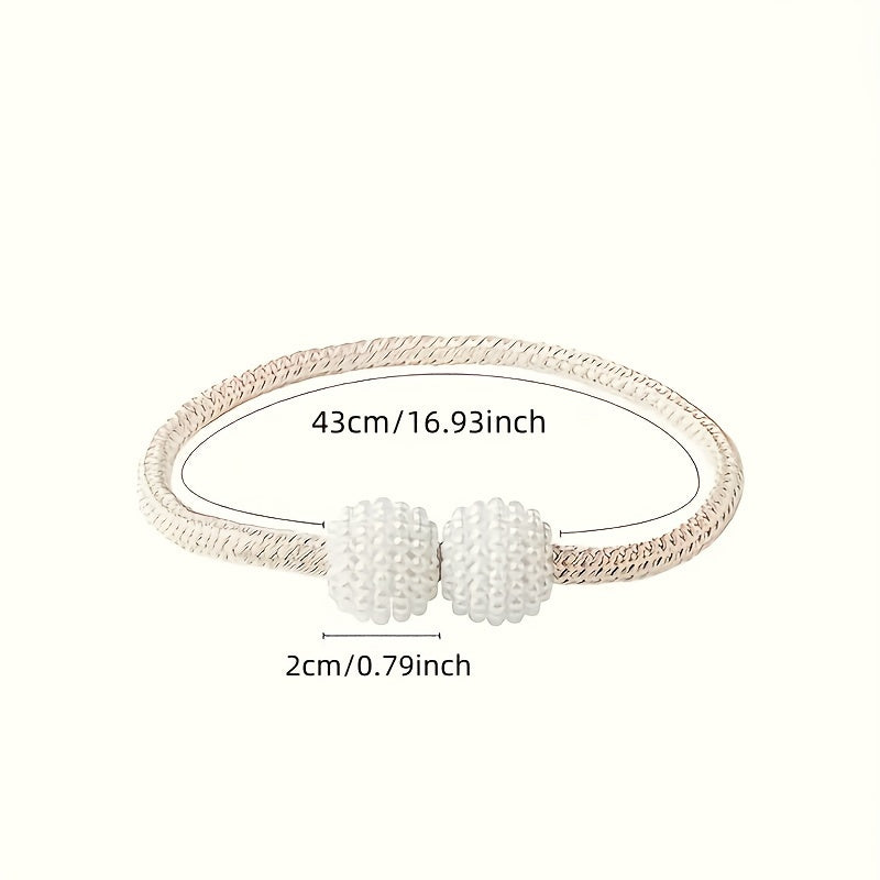 Two Modern Style Curtain Ties, Curtain Fixer Decorative Rope Classic Tie Design with Pearl Decoration, Magnetic, Suitable for Home Office Curtains