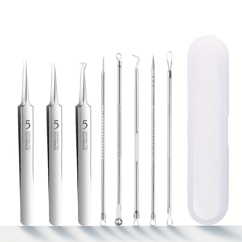 8pcs Blackhead & Acne Removal Tool Set - Stainless Steel Pimple Popper Kit for All Skin Types, Fragrance-Free, Beauty Tools, Acne Needle