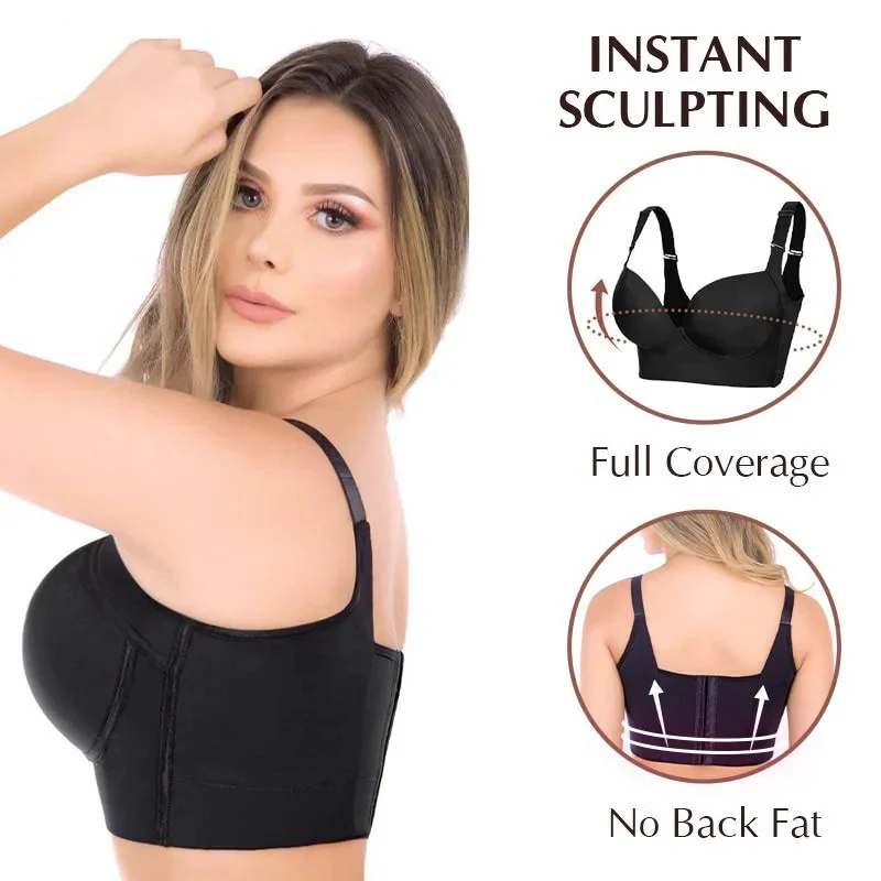 🔥BUY 1 GET 1 FREE🔥Women's Deep Cup Bra Hide Back Fat Full Back Coverage Push Up Bra with Shapewear Incorporated