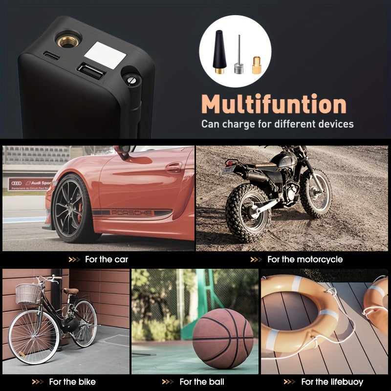 [Portable Air Compressor] 2600mAh CARSUN Portable Air Compressor Pump - USB Rechargeable Digital Tire Inflator for Cars, Motorcycles & Bicycles, 36V Max Voltage, Includes Accessories (Ball Pump, Tire Levers, Screwdriver)